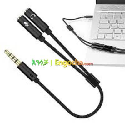 2 in 1 AUX Cable Stereo Audio Jack Male to 2 Female Microphone