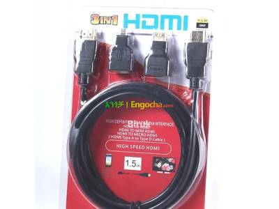 3 in 1 HD 1.5M HDMI to HDMI Cable + Micro HDMI + Mini HDMI