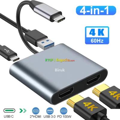4 In 1 USB C HUB Dual HDMI , USB 3.0 & PD