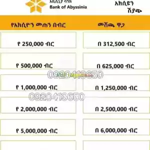 Abyssinia bank share in Ethiopia