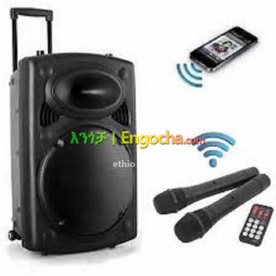 Big Speaker With Bluetooth + 2 Wireless MIC + Remote Control + Wheels