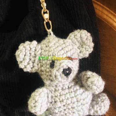 Handmade crochet Care Bear bag charm key chain
