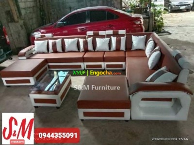 L shaped sofa with table 