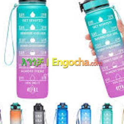 Large Motivational Water Bottle with Straw Time Marker