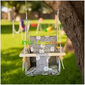 Toddler Wooden Swing Seat – Indoor/Outdoor Hanging Chair with Safety Harness in Ethiopia