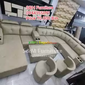 U Style Sofa design with table fully leather Price in Ethiopia