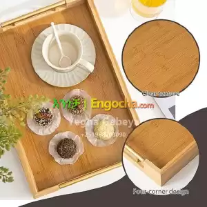 3-Piece Bamboo Serving Tray Set with Sleek Metal Handles Price in Ethiopia