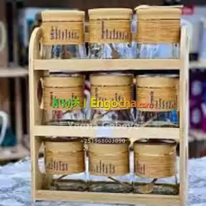 9-Piece Glass Canister Set with Bamboo Storage Rack in Ethiopia