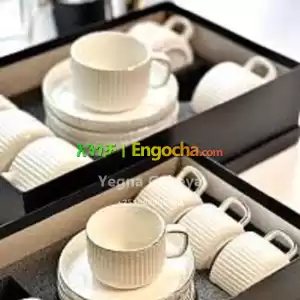 Elegant White Ceramic 12pcs Tea Set with Plates in Ethiopia