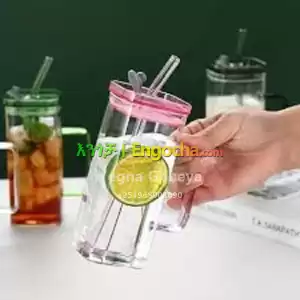 Modern Square Glass Sipper Tumbler with Straw Price in Ethiopia