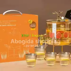 Glass dispenser jar with Bamboo stand And 6 Drinking Glasses  in Ethiopia