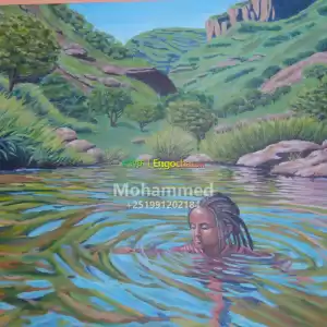 Habesha girl swimming acrylic painting 60cm x 60cm Price in Ethiopia
