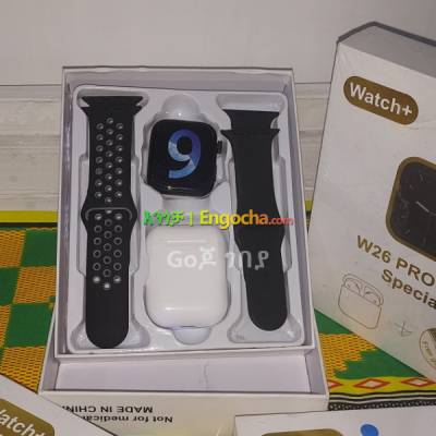 w26 smartwatch with earphone and two strips