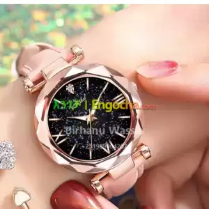 Woman Watch Simple Quartz Wrist Watches for Women Leather Strap Crystal Beads Round Dial in Ethiopia